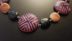 Handmade Beaded Necklace With Pink Geometric Discs & Multicolor Beads – 28 in