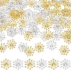 50-Pack 13mm x 3.5mm ( W x H ) Bead End Caps Flower Stamen [Silver, Gold]