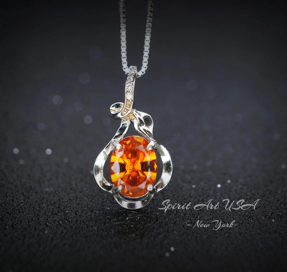 Sterling Silver Sunstone Necklace – 18kgp @ Sterling Silver – 1.8 CT Orange