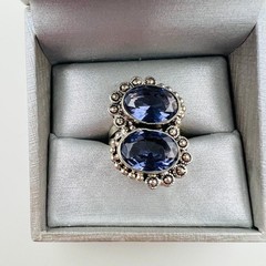 Artisan Silver Tone Ring Cocktail Statement Size 9 Blue Purple Double Stone