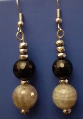 Artisan Labradorite Onyx Silver Pyrite Dangle Earrings