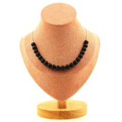 Stones And Minéraux. Necklace 20 Beads Black Onyx Matt 0 5/16in Chain Steel