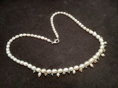 Sterling Freshwater Pearl Necklace With Small Multicolor Dangles 19.5”