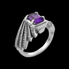 Amethyst Diamond Ring • 925 Sterling Silver • February Birthstone