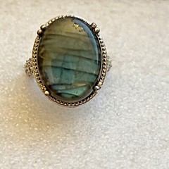 Malagasy Labradorite and Natural White Zircon Ring 6 Platinum Over Sterling Silv