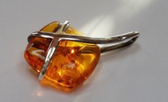 Genuine Baltic Amber 925 Sterling Silver Pendant 1 5/8″ (Stone 26mm ) NEW
