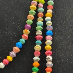 Handmade Recycled Paper Bead Necklace Multicolor Boho Layering Long Strand 86″