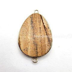 Natural Picture Jasper Pendant Natural Gemstone Pendant Drop w 2 Rings Necklace