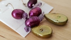 Genuine PEARL& STONE Earrings, 1.75″ long, 925 Sterling SILVER, Hand Made in USA