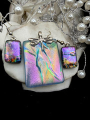 Handmade Dichroic Glass Pendant- LOVE THAT GLASS- Newest glass! Pendant Set