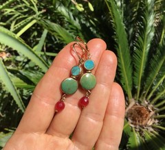 $118 Sundance charm Turquiose handmade gold edge earrings Artisan Jewelry