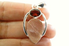 Rose Quartz Garnet Two-stone 925 Sterling Silver Pendant