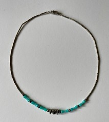 Vtg 1980s Southwestern Liquid Silver Style Choker Necklace 16″ Turquoise Color