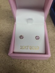 Pink CZ Cubic Zirconia Round Prong Set Stamped 10K Yellow Gold Stud Earrings