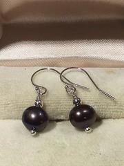 Artisan Purple-Black CULTURED PEARL .925 Sterling Silver Drop Hook Earrings 1.6g