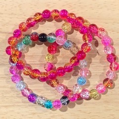 Handcrafted Cracked Glass Bead Bracelets Set of 3 Multicolor Stretch Bracelets