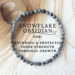 Natural Snowflake Obsidian 4mm Beaded Crystal Healing Chakra Grounding Bracelet