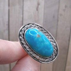 Kingman Turquoise Ring Adjustable 5-9 Sterling Silver Southwestern Style