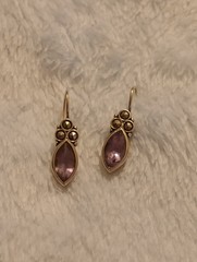 Vintage Sterling 925 Silver Earrings Amethyst Marcasite Marquise Purple Dangle