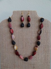 Australian Moukite, Black Lava Necklace and Dangle Earrings Set, Stone Necklace