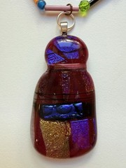 Fused Dichroic Glass Pendant On Vintage Czech Glass Beads (3253)