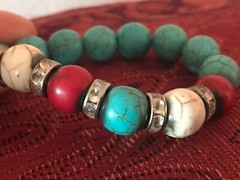 Boho Bracelets Set Of Two Turquoise, Copper And Ceramic Beads With Rhinestones