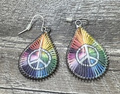 Handmade Silk Thread Peace Sign Womens Earrings Dangle Drop