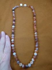 (v725-4) 10mm Orange white red Agate beaded gem gemstone bead 26″ long Necklace