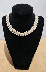 VINTAGE 3 STRAND 15″ BEADED CHOKER WITH FAUX PEARLS & SMALL WHITE GLASS BEADS