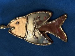 Copper And Silver Artisan Fish Necklace 9.25 Silver Made In Mexico