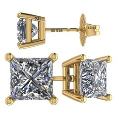 Yellow Gold Plated Silver Stud Earrings With 3.00 CTW Princess Zirconia – 6.0MM