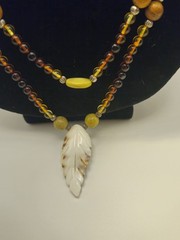 Handmade Amber Beaded Necklace with Shell, Sandalwood and Yellow Turquoise