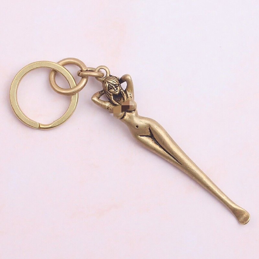 Brass Naked Beauty Pendant Creative Ear Spoon Knife Keychain Necklace Pendant