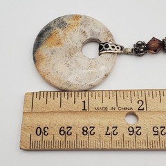 Artisan Hand Crafted Fossil Petoskey Stone Crystal Silver Tone Necklace 18″