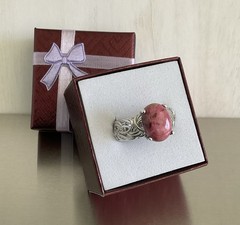 Norwegian Pink Thulite Solitaire Ring 925 Sterling Silver 6.5 Carats Size 10