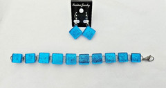 Handcrafted Fused Turquoise Blue Dichroic Glass Bracelet /Bonus-Earrings/New
