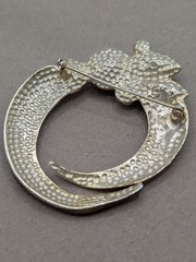 ECD Signed Handcrafted Asymmetrical Brooch Gold Tone Mixed Stones