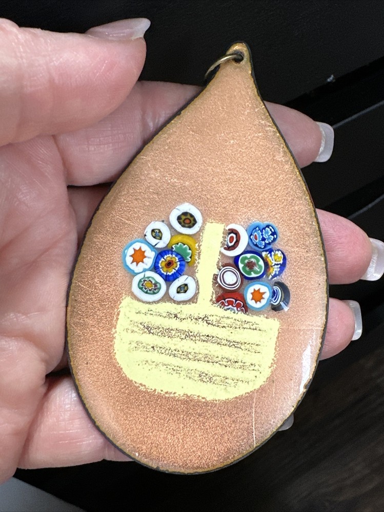 Murano Enamel Copper Millefiori Glass Pendant Flower Basket impressionism
