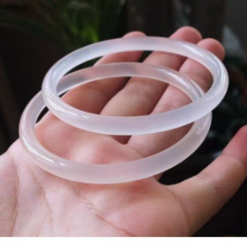 Certified 6mm Natural icy white Chalcedony Jade agate bracelet 53-60mm 1pcs