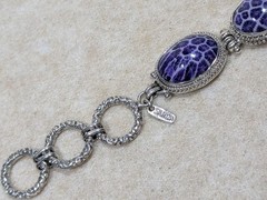 Sarda Bali Purple Coral 925 Sterling Toggle Bracelet 6.5- 8 Rare Unique Handmade
