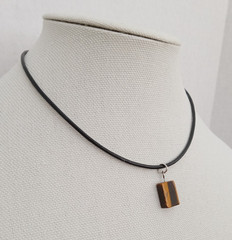 Handmade USA Black Leather Cord 16-inch Necklace Tiger Eye Gemstone Bead