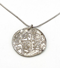 Rhodium Plated Atocha Replica Coin Sterling Silver 24 in Snake Chain Necklace