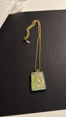 Signed Kris Nations Dichroic Glass Pendant Necklace gold vermeil Designer piece