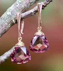 Handmade Wire Wrapped Lab Made Kunziite Earrings 14k Rose Gold Filled