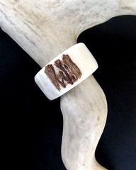 BROWN HANDCRAFTED OOAK SHED DEER, ELK ANTLER RING,SIZE 12 1/4, R-395