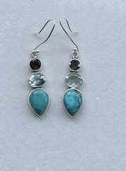 Arya Designer 925 S Silver Smoky Quartz, Prasiolite And Turquoise Drop Earrings