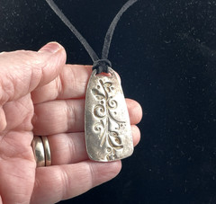 Artisan Silver Metal Pendant Necklace on Suede Cord Signed