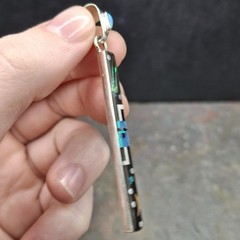 Signed ZA Sterling Silver Southwestern Night Sky Inlay Opal Pendant Zuni Style