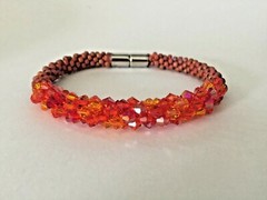 On Fire Beaded Crystal Magnetic Stainless Steel Closure Bracelet 8″