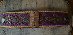 BROWN LEATHER CUFF WITH COLORFUL STITCHING & STUDS